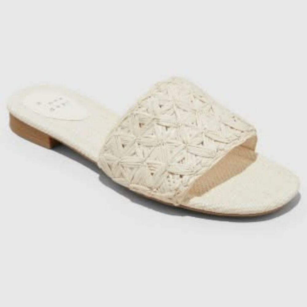 A New Day Ariella Woven Raffia Slide Sandals with Memory Foam Insole Size 9
